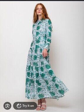 Guadalupe Meredith Green Floral Maxi Dress Size Large 100% Cotton
